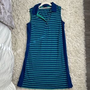 Lands' End Blue and Green Striped Dress